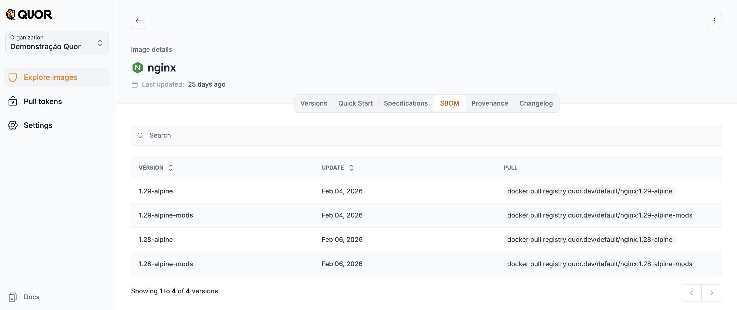 Detalhes da imagem - SBOM